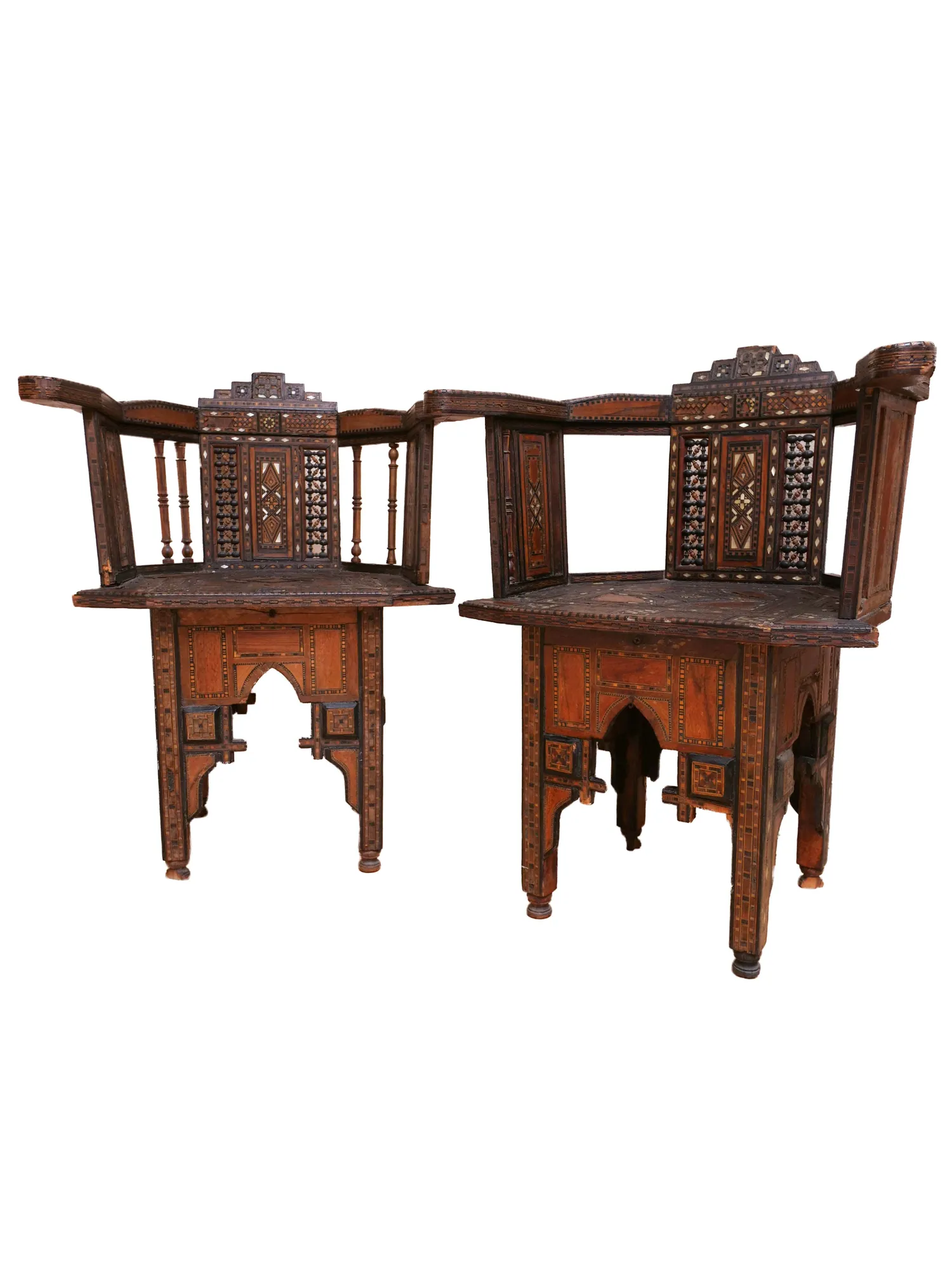 Walnut & Mother of Pearl Inlaid Syrian/Arabian Chair Set (Museum Quality)