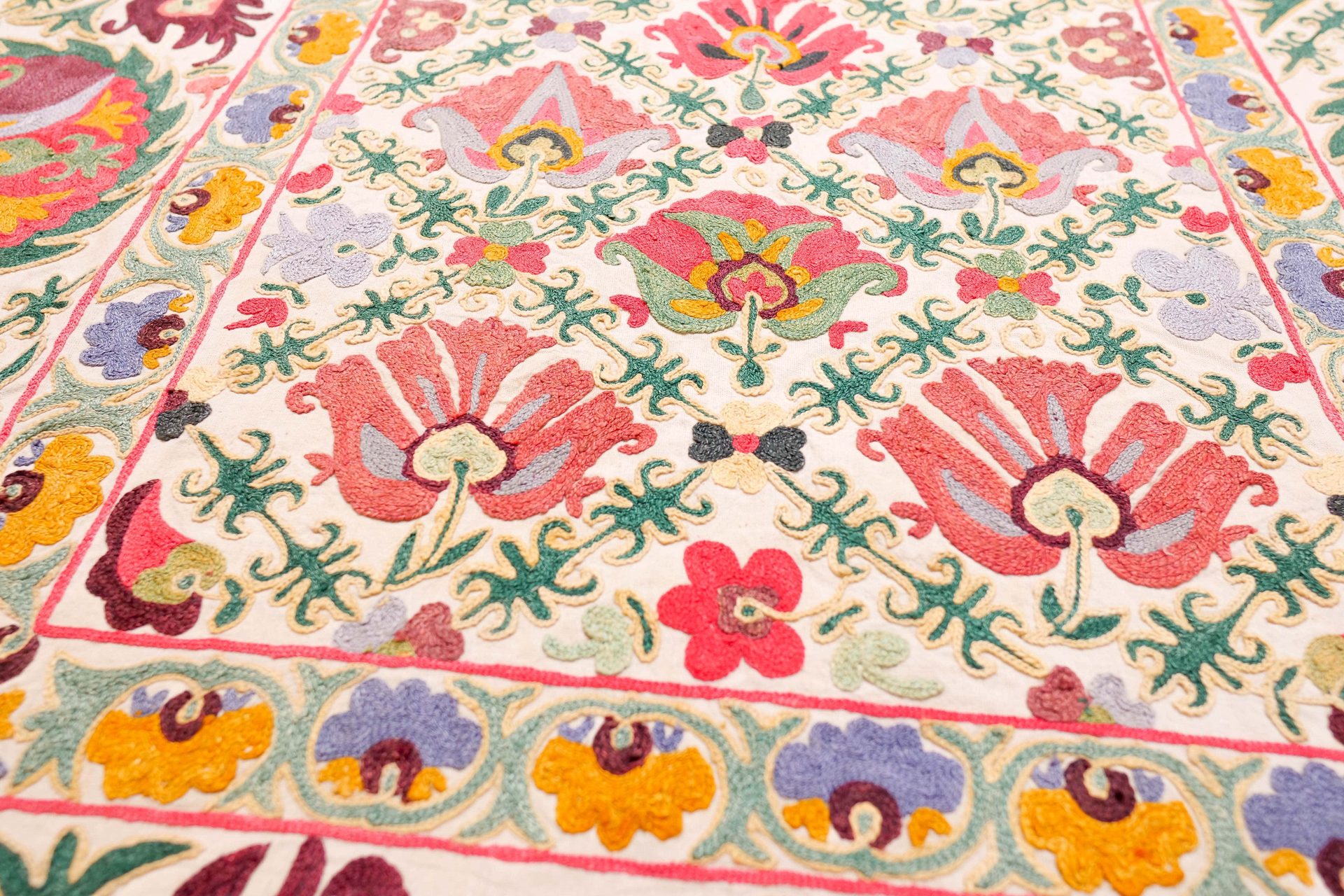 Hand-embroidered floral suzani from the Khyber Pass Gallery collection